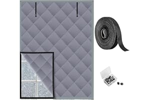 Nkiy Quen 3 Layer 63 x 47 Inches Winter Insulated Window Curtain-Oxford Thermal Insulated Window Blanket with Fastener-Gray Window Insulation Kit for Winter Keeping Warm