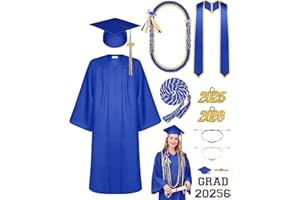 Silicherry Matte Graduation Gown Cap Tassel Set with 2025 Tassel Stole Graduation Lei Bracelet for High School and Bachelor