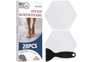 Gecork 28 PCS Shower Floor Non Slip Stickers with Strong Adhesive, Invisible & Durable Anti Slip Shower Stickers with Scraper for Bath Tub, Pools and Stairs(Clear,Hexagon)