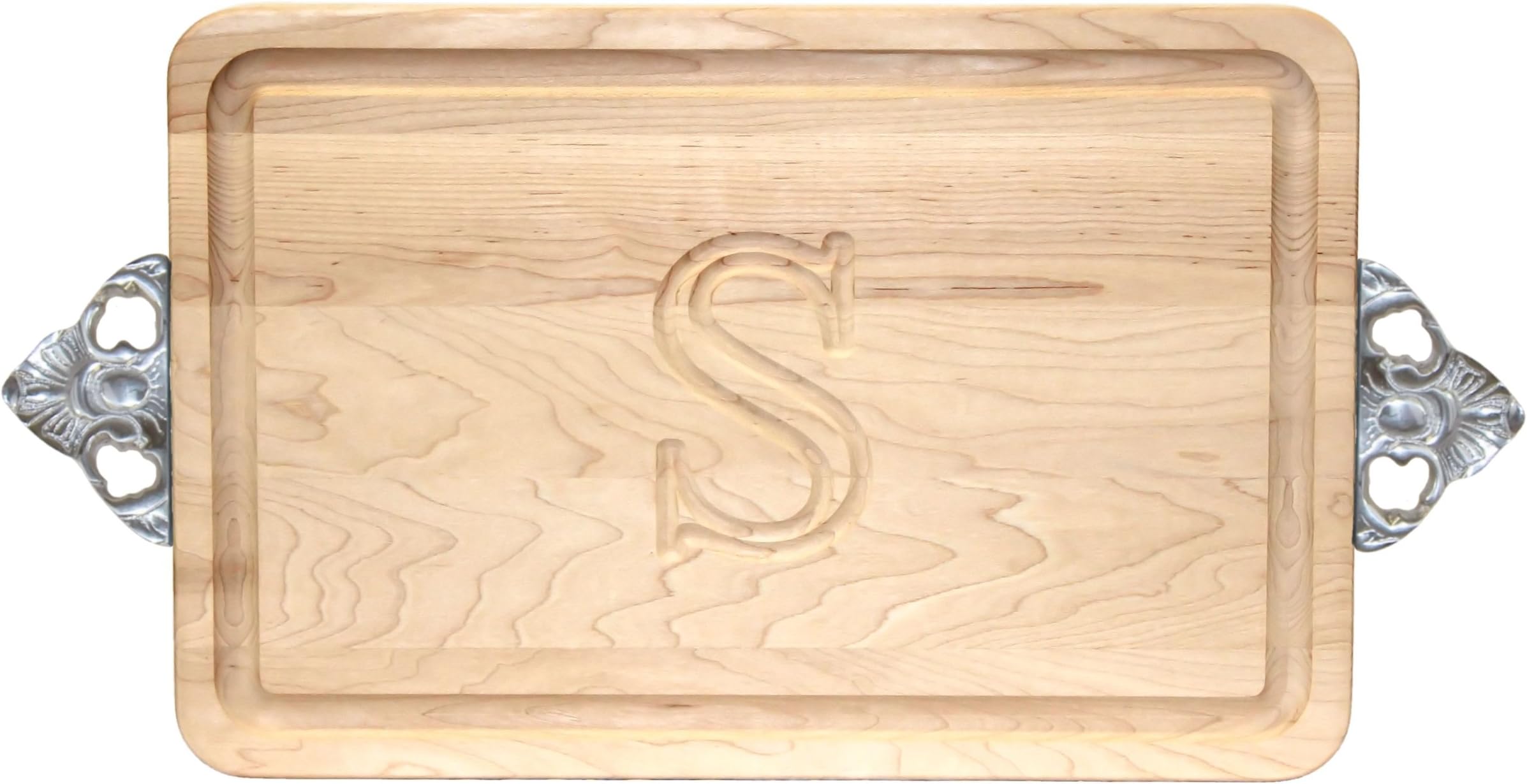 BigWood Boards Cutting Board with Handles, Monogrammed Cutting Board, Small Rectangular Cheese Board, Maple Wood Serving Tray, "S"