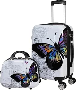 World Traveler - Juego de 2 maletas con diseño de mariposas, color blanco y  negro : Ropa, Zapatos y Joyería - Amazon.com