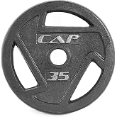 CAP 35lb Elite Olympic 2-Inch Cast Iron Grip Plate, Single, Black | Solid Cast Iron, 2-Inch Olympic Hole, Black Baked Enamel, Grip Design, Raised Weight Markings