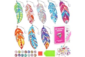 Viicoor Kit de marque-pages en forme de plume et diamant pour enfants et adultes, 8 porte-clés en cristal avec autocollants e