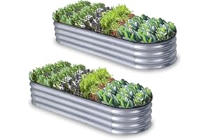 SogesPower 2 Pack Metal Raised Garden Beds for Vegetables,6 x 2 x 1 Reinforced Galvanized Steel Raised Boxes with Baking Varn