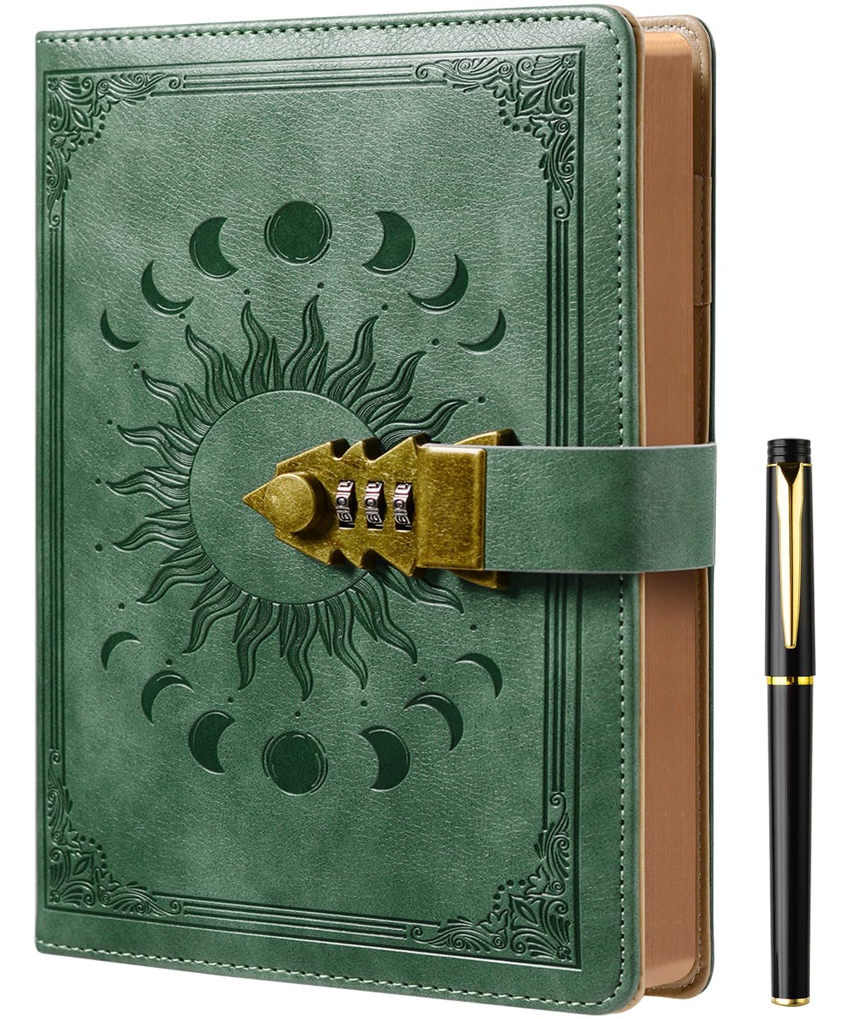 ZXHQ Lock Diary with Pen, Secret Diary with Lock, A5 Ruled 240 Pages PU Leather Journal with Lock, Refillable,Brown Edge,A5 Premium Grey — image 1