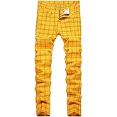 TENGINE Plaid Pants for Men, Mens Skinny Stretch Slim fit Chinos Golf Business Dress Casual Pants