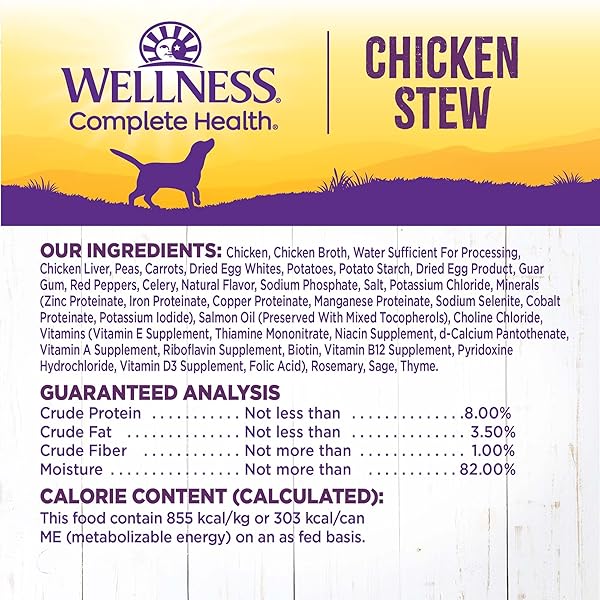 WELLNESS COMPLETE HEALTH THICK & CHUNKY NATURAL GRAIN FREE CANNED WET DOG FOOD, CHICKEN STEW, 12.5-OUNCE CAN (PACK OF 12)