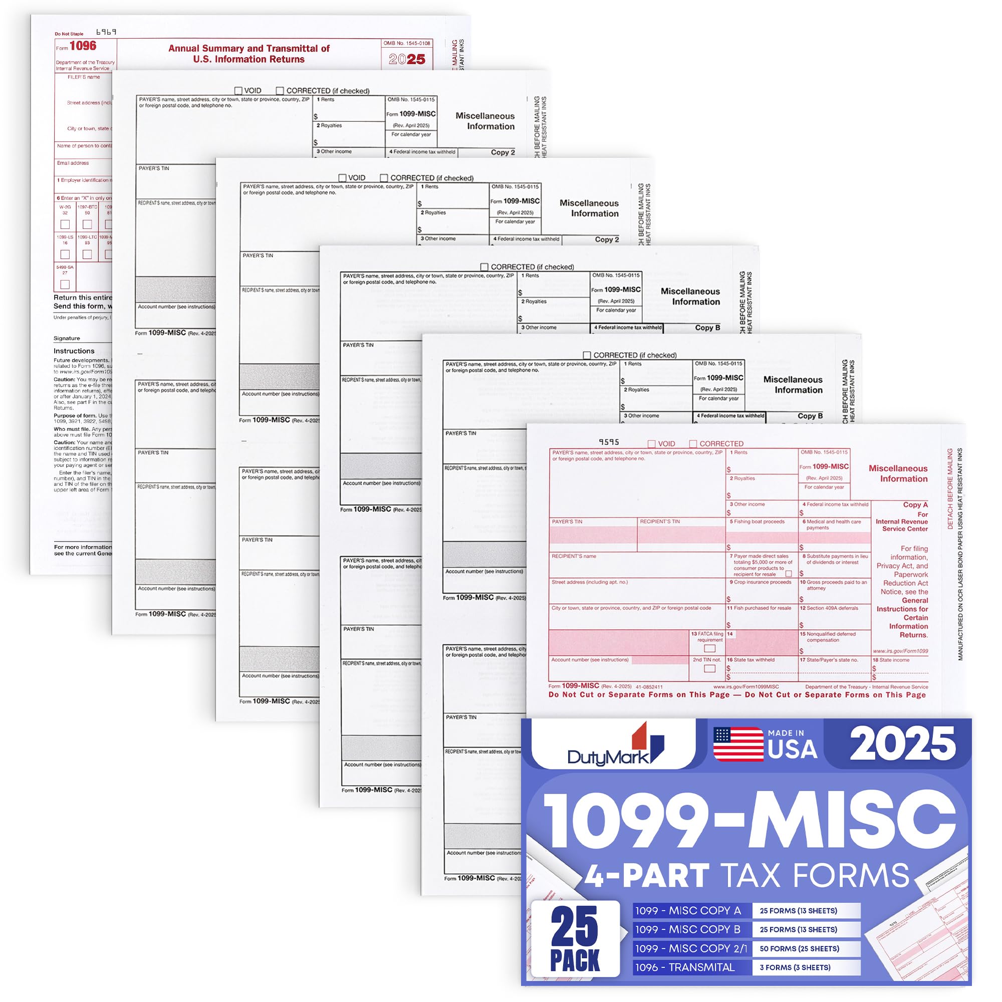 Photo 1 of 1099 MISC Forms 2025 Laser Tax Forms 4 Part Kit for 25 Individuals - Designed for QuickBooks and Accounting Software 1099 Misc 2025