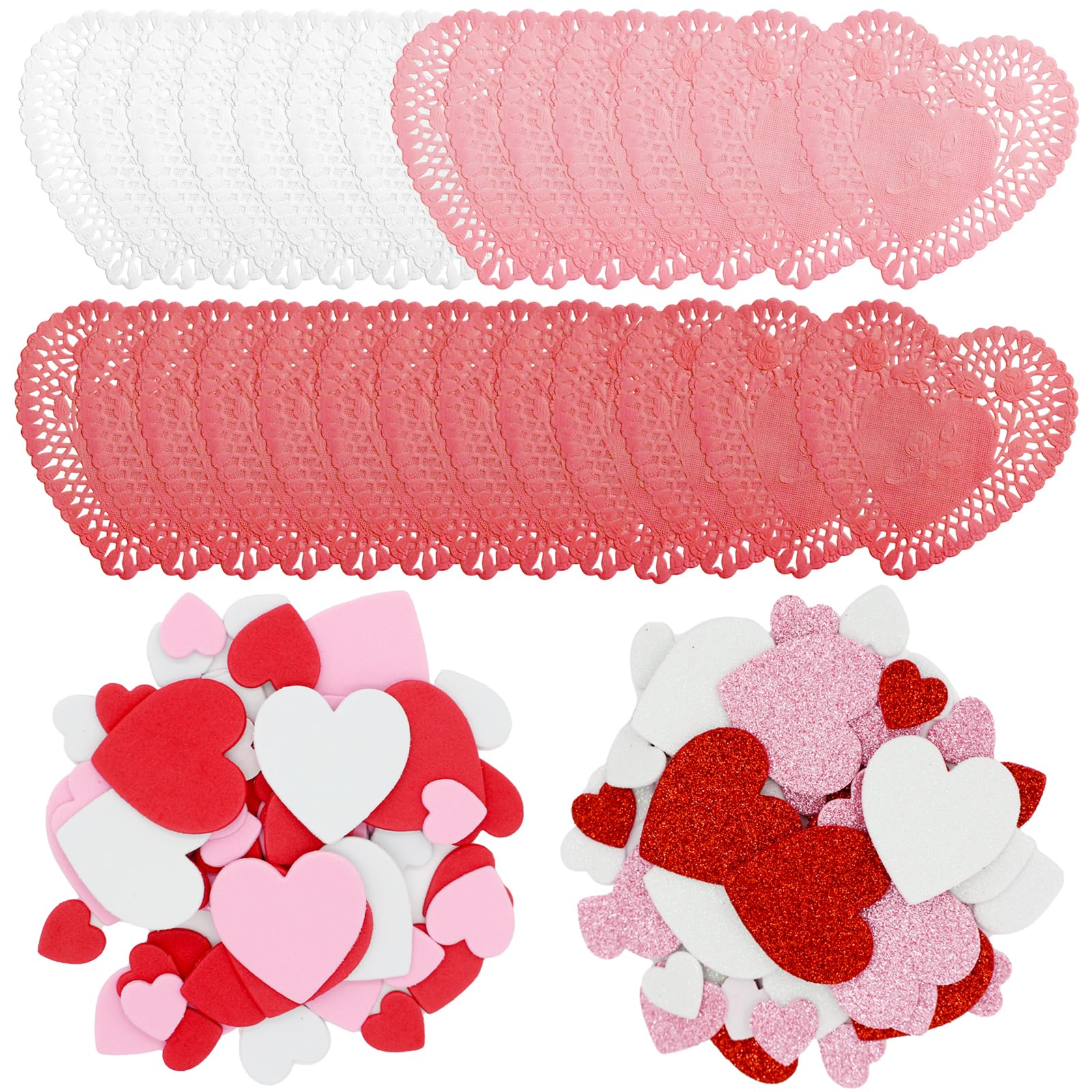 Photo 1 of 100 PCS Heart Doilies, 2 Bags Foam Heart Stickers, Valentine Stickers Set, Perfect for Valentine's Day Crafts, DIY Greeting Cards, Birthday Decorations