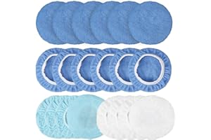 ZHAYAO 20-Piece Car Orbital Buffer Polisher Pad Bonnet Set, Microfiber Polishing Buffing Pads Bonnet Buffing Pad Cover (5-6 Inches)