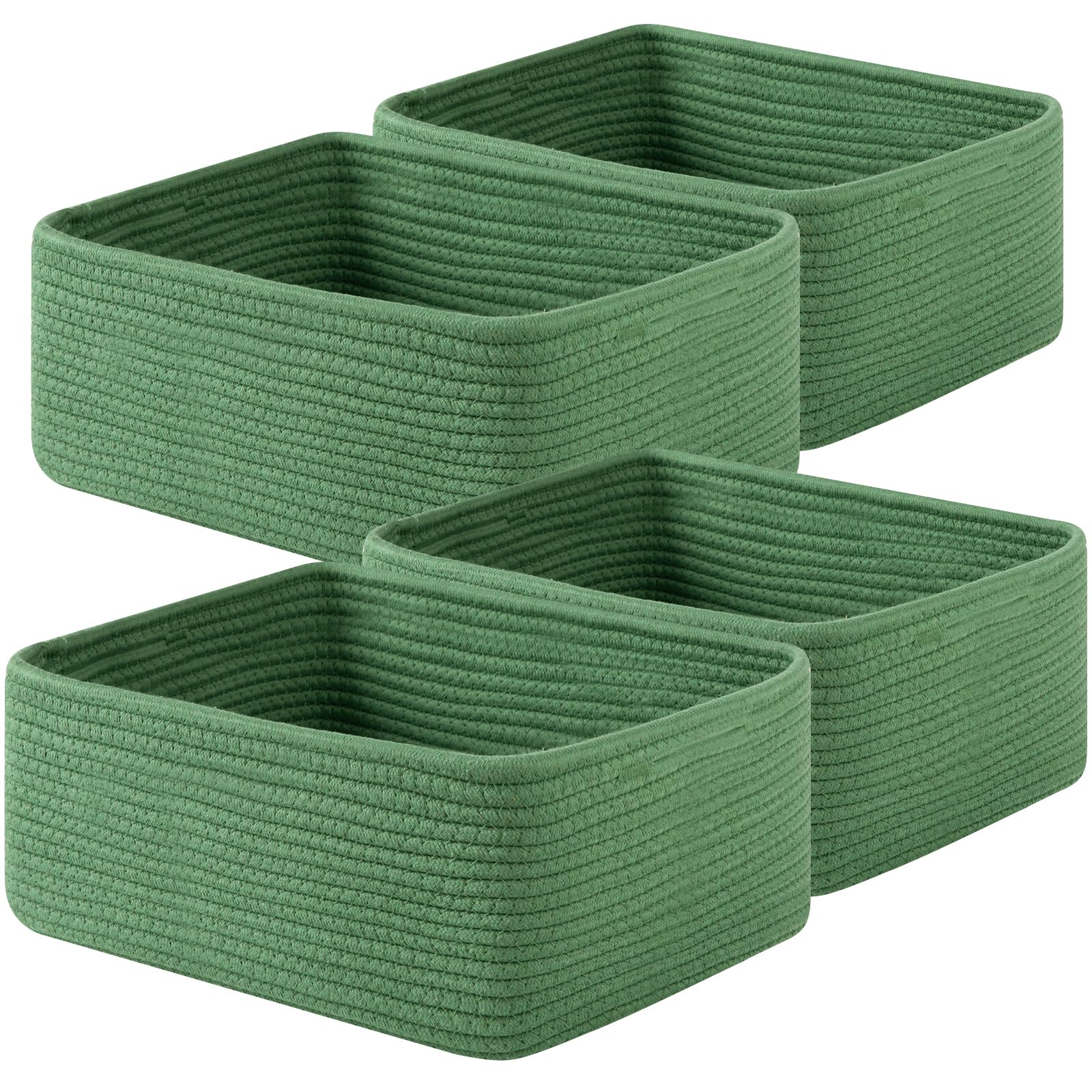 Photo 1 of OIAHOMY 4 Pack 14.17*11.02*6.3IN Storage Baskets for Organizing Shelves, Woven Rope Baskets for Organizing Books, Clothes, Decorative Basket for Living Room, Nursery, Bedroom, Gift Basket, Green