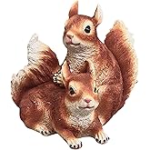 Bellaa 24704 Squirrel Couple Statue Chomper Lover Squiral Outdoor Garden Sculpture Yard Patio Tall Brown Playful Wily