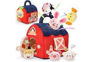 CAHILON Baby Toys 6-12 Months - Soft Plush Surprise Barn Stuffed Farm Animals, Rattle, Crinkle, Mirror, Montessori Toys for Babies Sensory Toys for Toddlers 1-3, Baby Stocking Stuffers