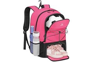 MATEIN Girls Basketball Bag, Large Basketball Backpack with Ball Holder & Shoes Compartment, Lightweight Youth Soccer Bag with Fence Hook, Water Resistant Sports Backpack Fits 15.6 Inch Laptop