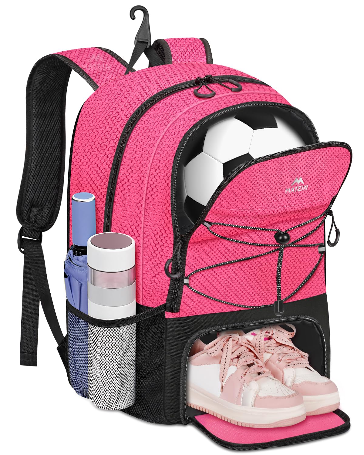 Photo 1 of MATEIN Soccer Bags for Girls, Large Girls Soccer Backpack with Ball & Shoes Compartment, Lightweight Basketball Bag with Fence Hook, Water Resistant Sports Backpack Fits 15.6 Inch Laptop