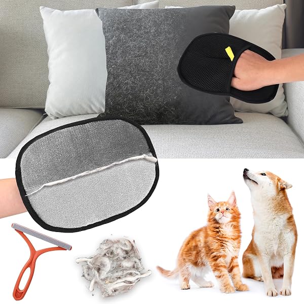 Pet Hair Removal Gloves - Double Sided Grooming Gloves For Dogs & Cats, Static Remover For Furniture & Carpet