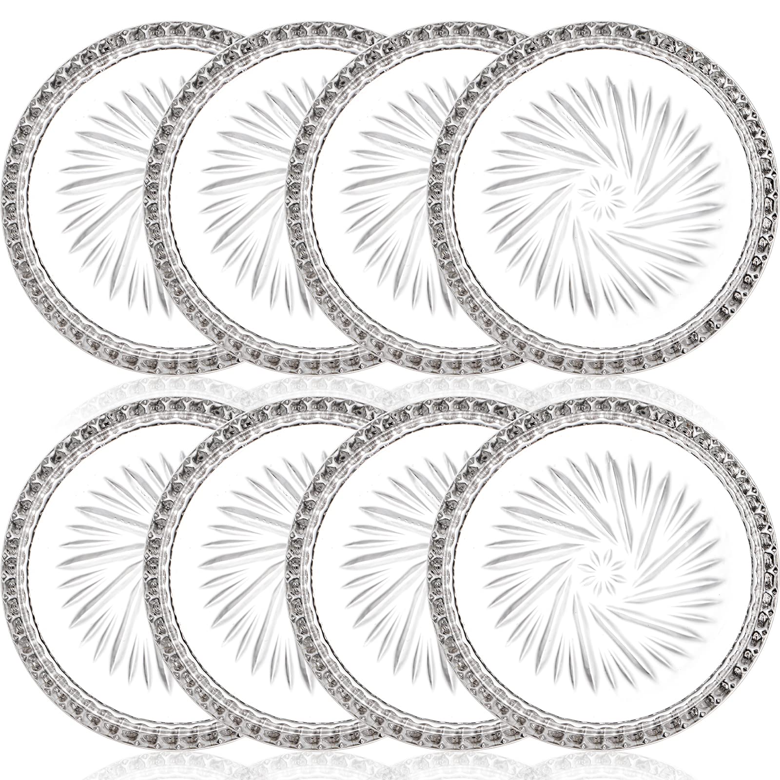 Photo 1 of ****MISSING ONE PCS*****AVLA 8 Pack Crystal Drink Coasters, Glass Round Cup Mat, Clear Decorative Wine Bottle Coasters Barware Set for Table Protection of Home Kitchen, Dining Room, Patio, Coffee Shop, 3.75", Carved Design