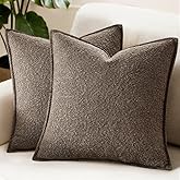 MIULEE Pack of 2 Decorative Textured Boucle Throw Pillow Covers 18x18 Inch Dark Brown Broadside Thick Boho Pillows for Farmhouse Accents Sofa Couch Bedroom Living Room Home Decor