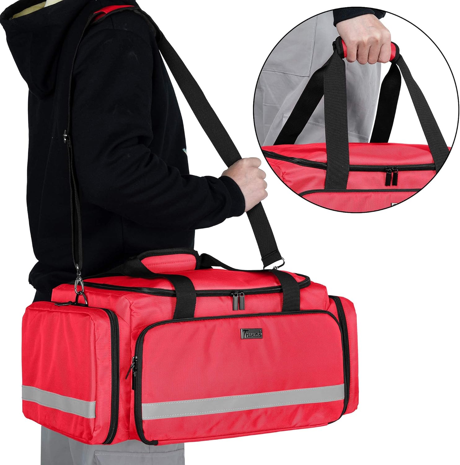 Trunab First Responder Bag Empty, Professional Medical Supplies Bag First Aid Kits Bag with Inner Dividers for Home Health Nurse, Community Care, EMT, EMS, Bag Only, Red - Patented Design: Health & Personal Care