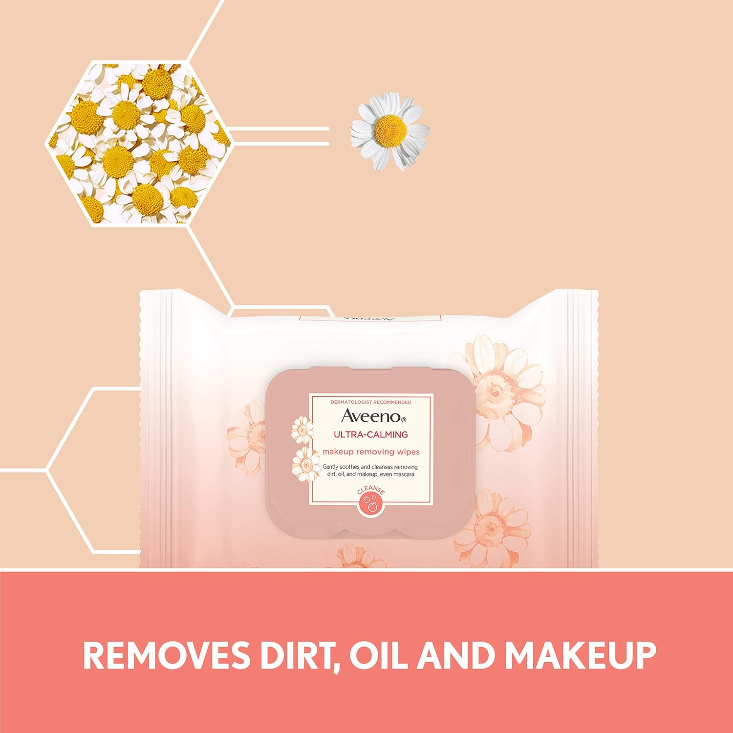 Aveeno Ultra-Calming Makeup Removing Facial Cleansing Wipes with Feverfew Extract, Oil-Free Soothing Face Wipes for Sensitive Skin, Gentle & Non-Comedogenic, 25 Count: Beauty