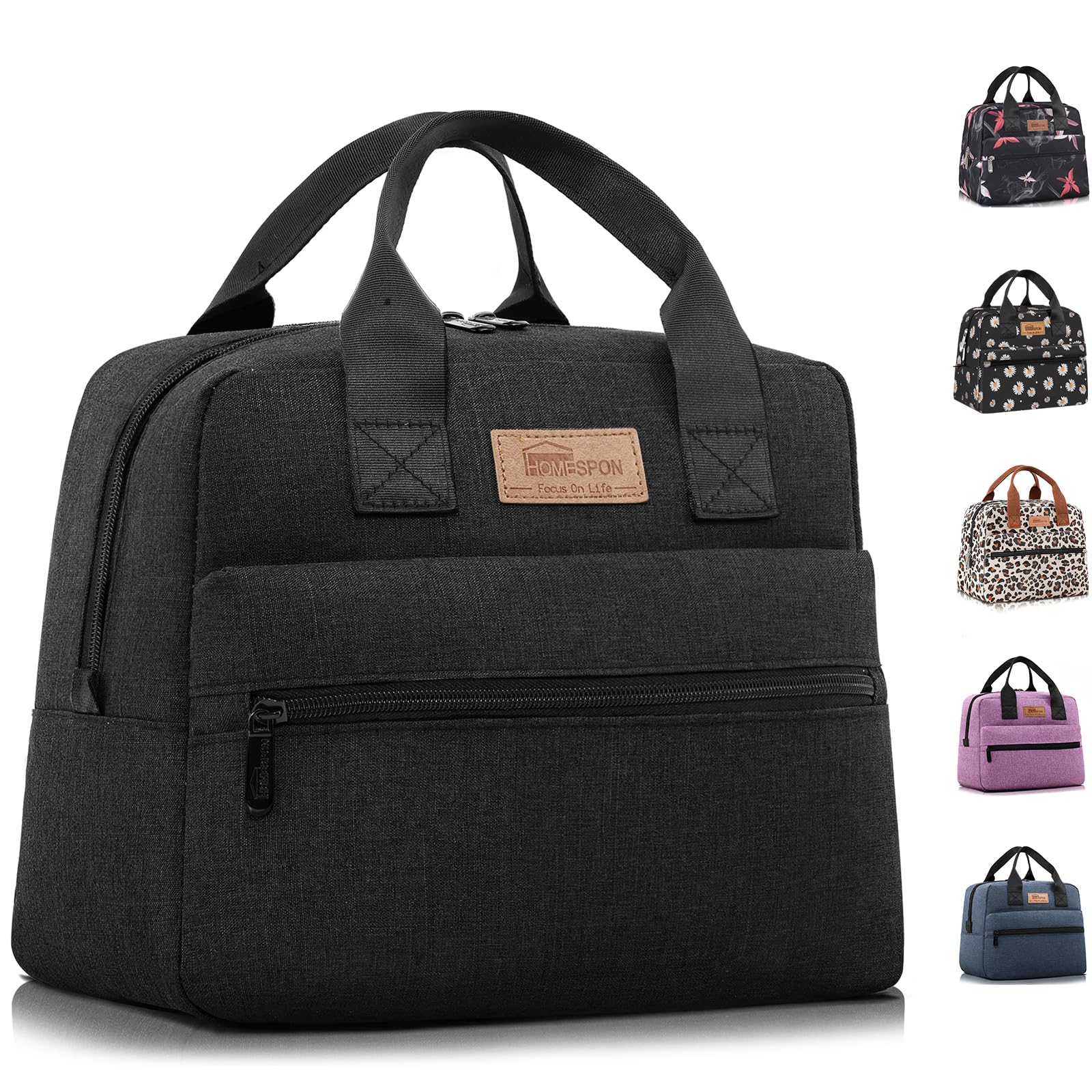 HOMESPON Insulated Lunch Bag for Women Men Adult Work Cool Bag Lunch Box Large Capacity Ladies Lunch Tote(Black)