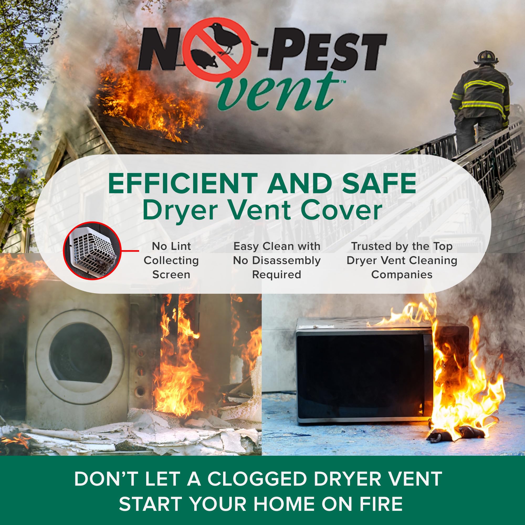 NO-PEST VENT, Exclusive Dual Door Dryer Vent Cover Outdoor 4 inch or Bathroom fan, Made in USA w Highest UV Resistant Plastic in any Outdoor Vent Cover (White, 4 inch W/O Duct Tube)