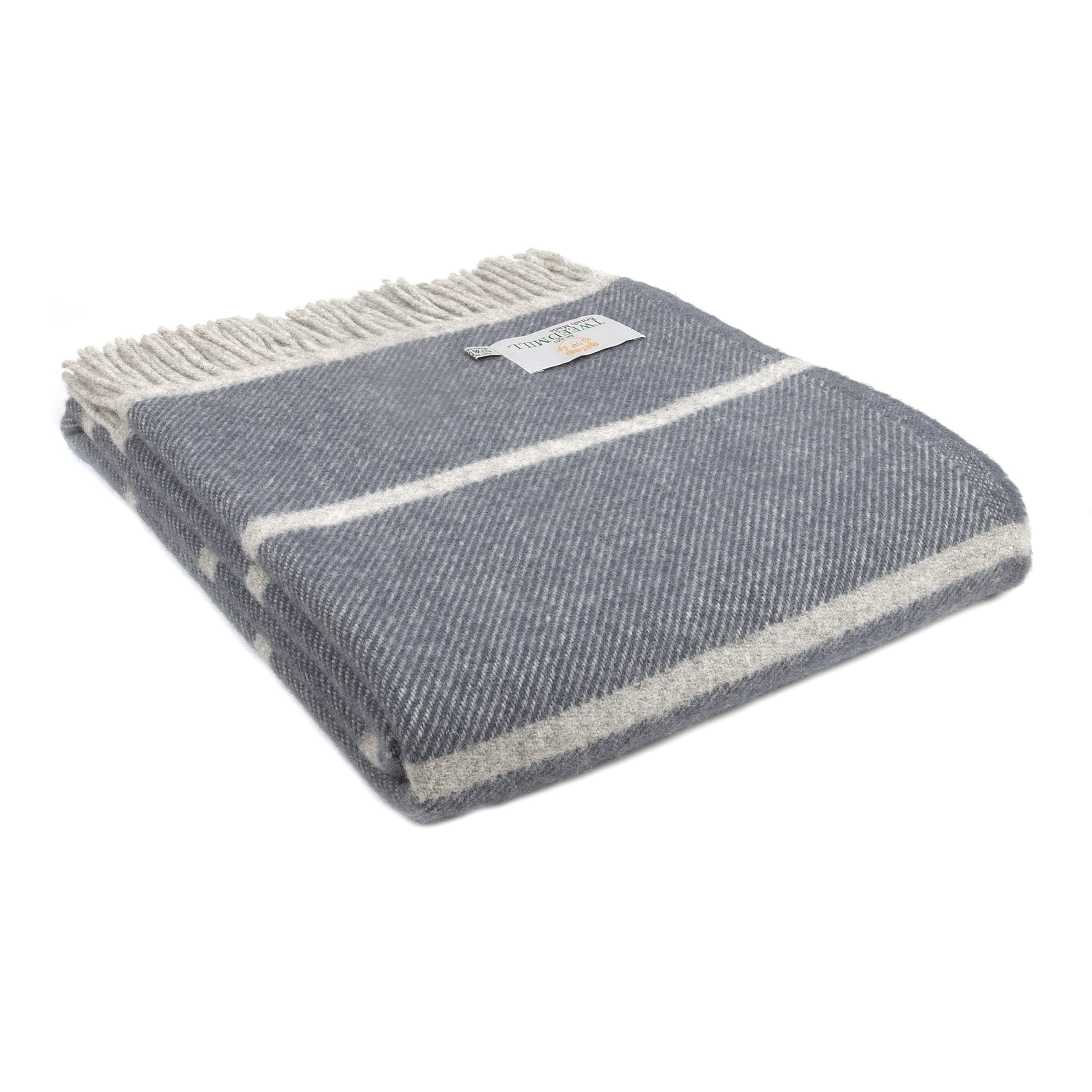 Tweedmill Textiles Broad Stripe Throw Sofa Bed Blanket -100% Pure New Wool - BRITISH MADE (Blue & Slate Grey) — image 1