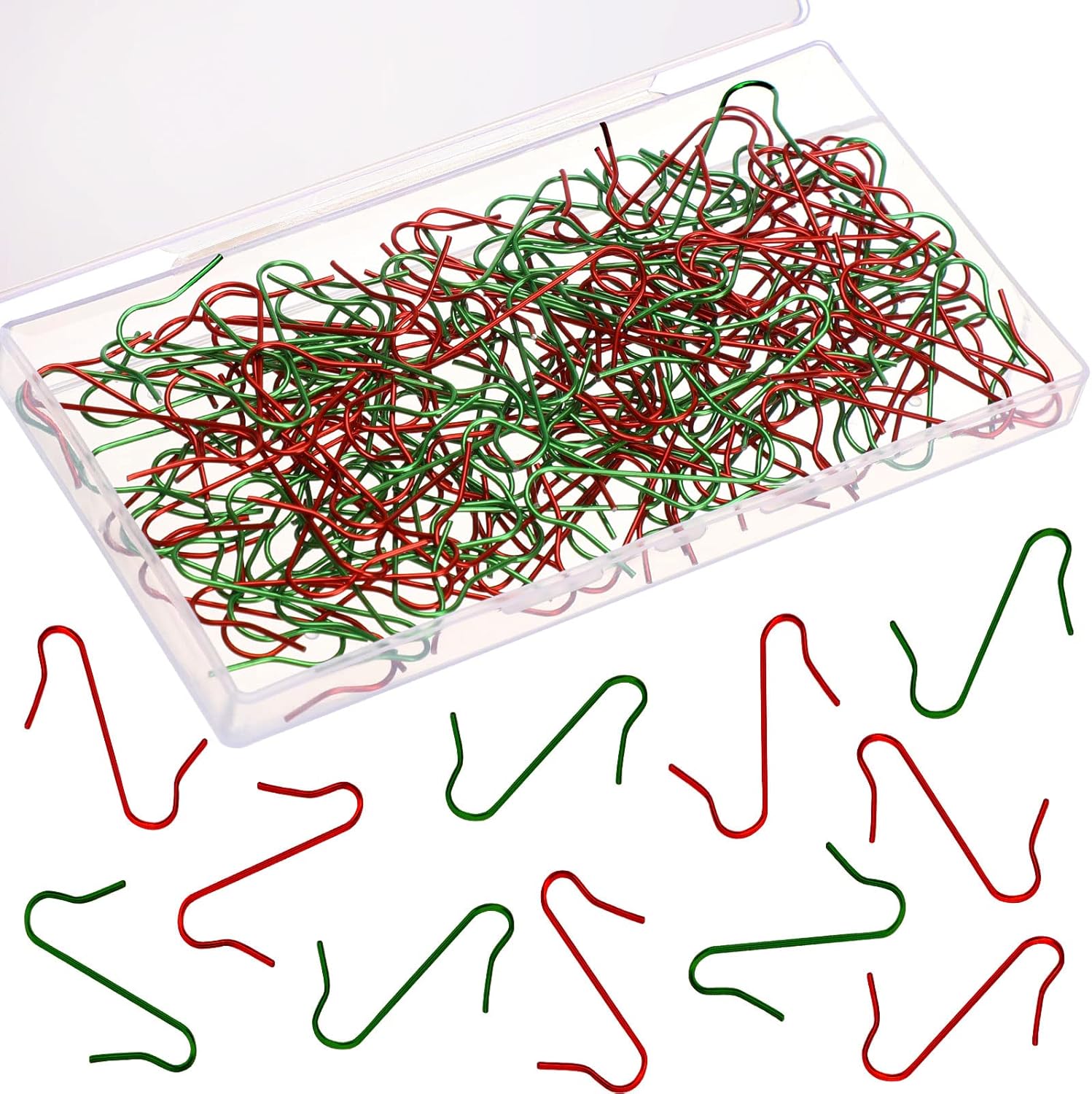 Ornament Hooks - FEBSNOW 120Pcs Christmas Ornament Hooks Christmas S-Shaped Hooks for Ornaments Metal Wire Hooks with Storage Box Ornament Hangers for Xmas Tree Festival Decoration (Red and Green)