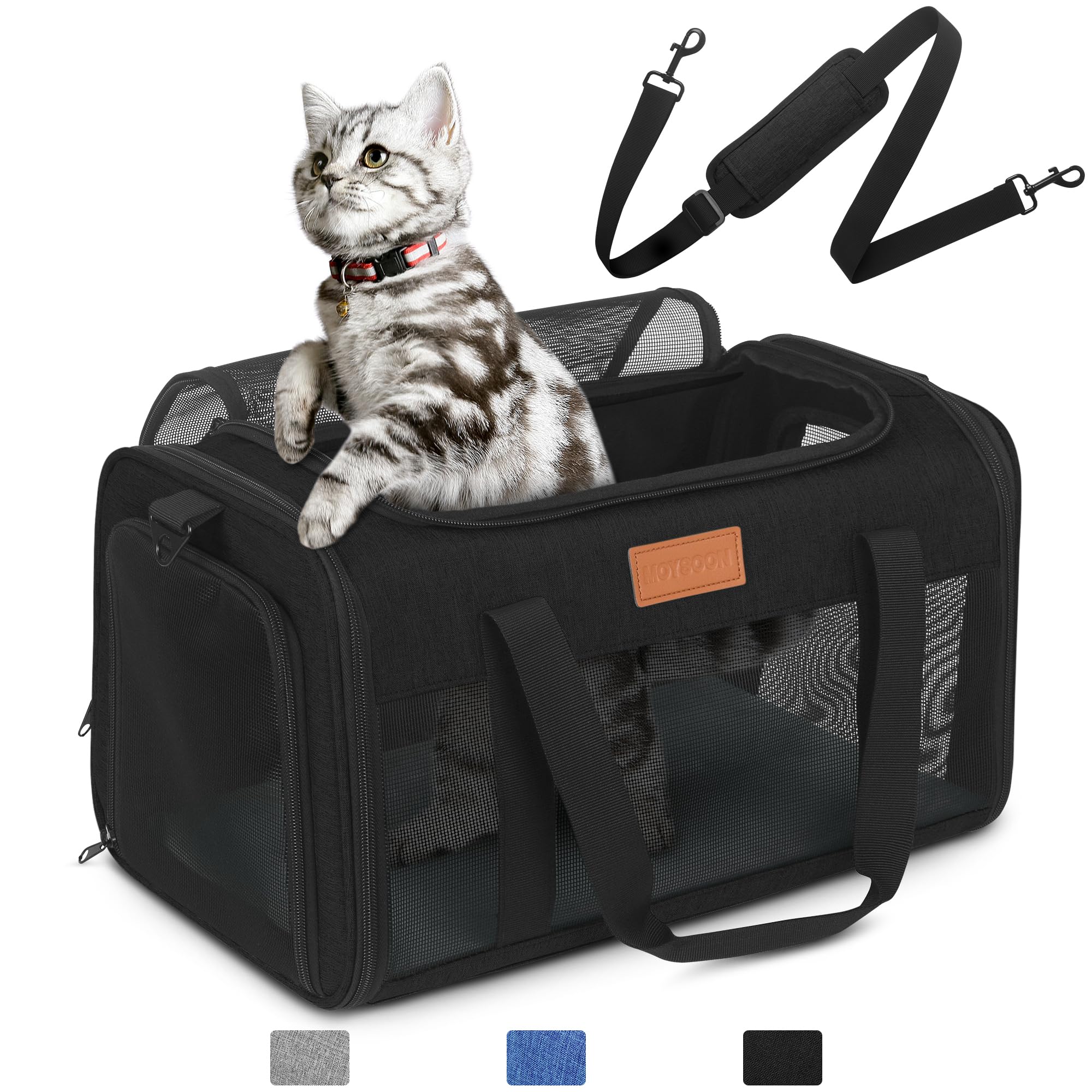 Photo 1 of PETUX TSA Approved Pet Carrier in Cabin, 17"x11"x9.5" Soft Cat Carriers for Small Cat up to 12 lb and Puppy up to 10 lb, Top Open Portable Pet Carrier Airline Approved for Travel and Vet Visit (Black)