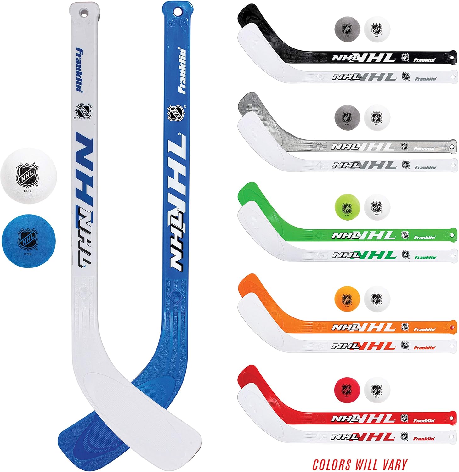 Franklin Sports Mini Hockey Stick and Ball Set - Play Knee Hockey Anytime - Kids Knee Hockey Set - Includes 2 Mini Sticks and 2 Foam Balls - NHL : Hockey Goals : Sports & Outdoors