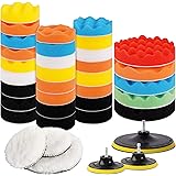 Benavvy 39pcs Polishing Pad Kit, 2 in 1 Car Foam Drill,7-5" & 31-3" Buffing Pads car Care Polisher Waxing Polishing