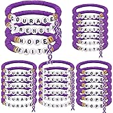 Huquary 24 Pcs Purple Pancreatic Cancer Awareness Products Overdose Awareness Items Purple Ribbon Epilepsy Bracelets Pancreatic Cancer Gifts for Domestic Violence, Alzheimer, Lupus Charity Event