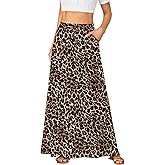 Rooscier Women's High Waist Button Front A-Line Long Maxi Skirt with Pockets