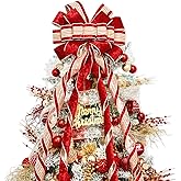 Hismir Christmas Tree Topper Bow,53 x 13 Inches Velvet Large Christmas Bow Decor with Long Glittering Streamer Line,Xmas Decorations for Tree Wreath Door Festival Home(Red & Gold Line)