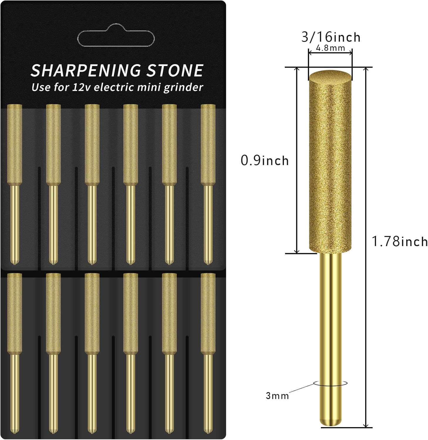 Diamond Chainsaw Sharpener Burr 1/8" Shank，5/32-Inch Electric Sure Sharp Replacement Sharpening Stones ，Suitable for Dremel Echo Poulan gasoline/electric chain saw 12Pack (5/32 Inch/ 4.0 mm): Kitchen & Dining