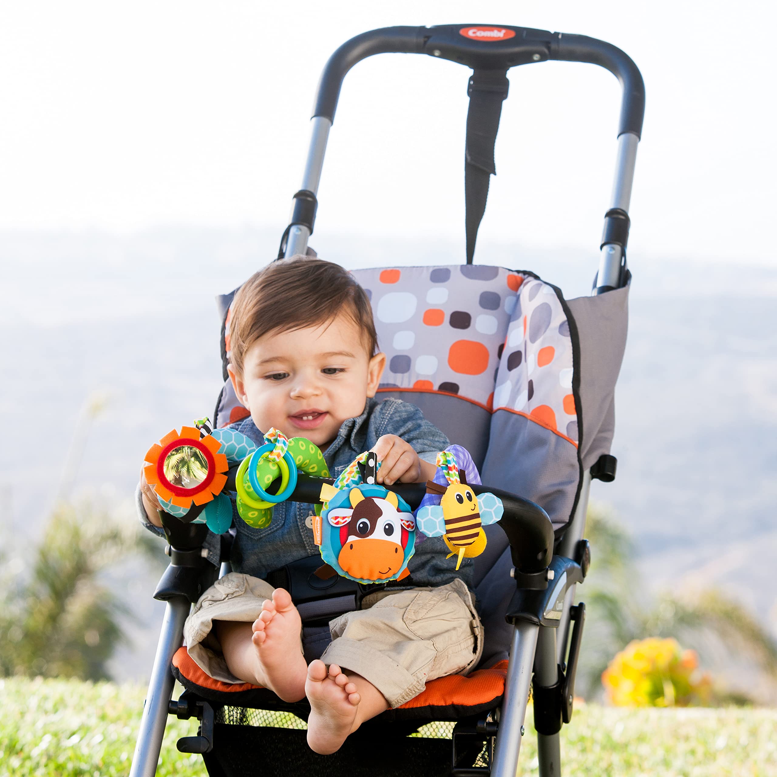 Infantino Stretch & Spiral Activity Toy - Textured Play Activity Toy for Sensory Exploration and Engagement, Ages 0 and Up, Blue Farm