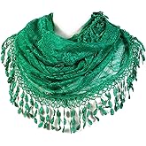 Scarf& Feminine Lace Infinity with Teardrop Fringes