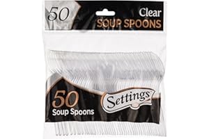 [50 Count] Settings Plastic Clear Soup Spoons, Heavyweight Disposable Cutlery, Great For Home, Office, School, Party, Picnics, Restaurant, Take-out Fast Food, Outdoor Events, Or Every Day Use, 1 Bag