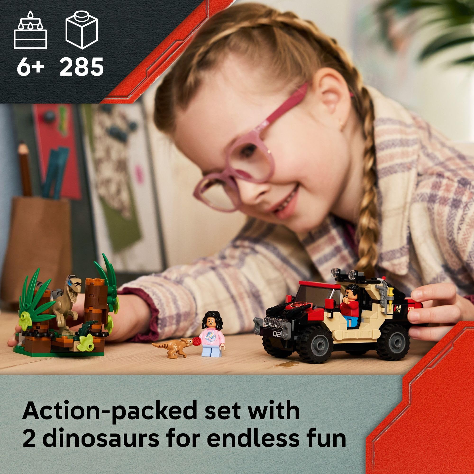 LEGO Jurassic World Raptor Off-Road Escape Dinosaur Toy - Building Playset with Dinosaur Action Figures, Jurassic World Toy for Boys & Girls, Ages 6+ - Gift Idea for Birthdays - 76972