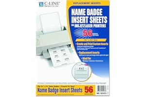 C-Line Replacement Inkjet/Laser Printer White Badge Inserts, 3-1/2" x 2-1/4", 8/Sheet, 7 Sheets, 56 Inserts per Pack (92423)