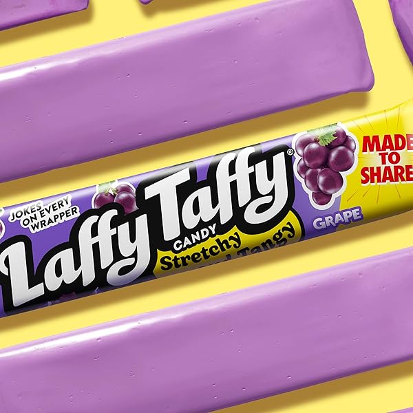LAFFY TAFFY STRETCHY & TANGY VARIETY CANDY BOX, GRAPE, WATERMELON, AND CHERRY FLAVORS, 1.5 OUNCE BARS (PACK OF 24)