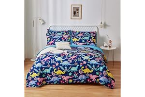 inron Parure de lit 5 pièces à motif dinosaure pour enfants, garçons et filles, lit double/grand lit, couette et drap en micr