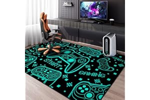 Susuluy 4x6 Ft Gaming Rug for Living Room -Gamepad Print Gamer Area Rug for Kids Boys Room Decor Fluorescent Green Gaming Flo