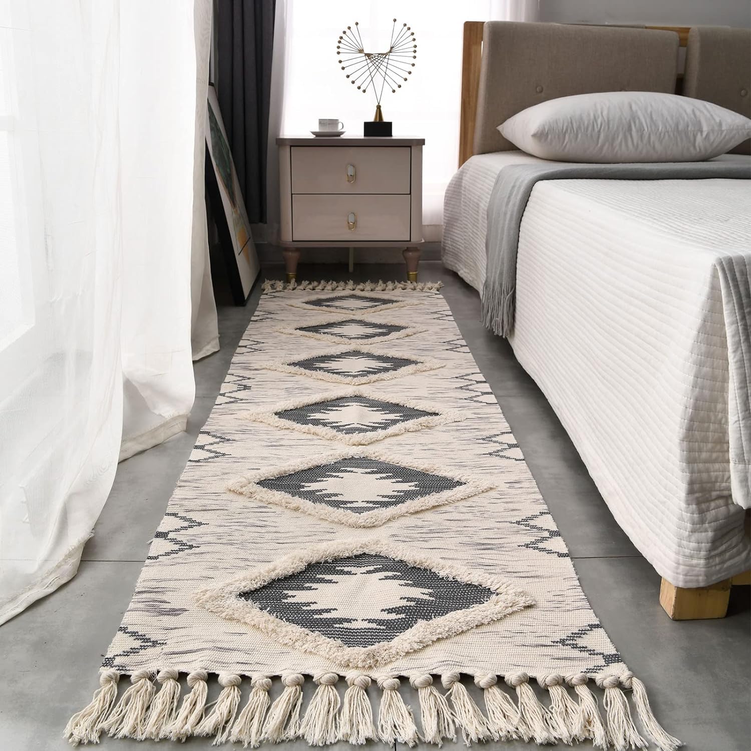 JaeMoose Cotton Rug Tufted Cotton Rug Washable with Tassels, Woven Geometric Shag Throw, Boho Area Rug for Laundry Room/Bedroom