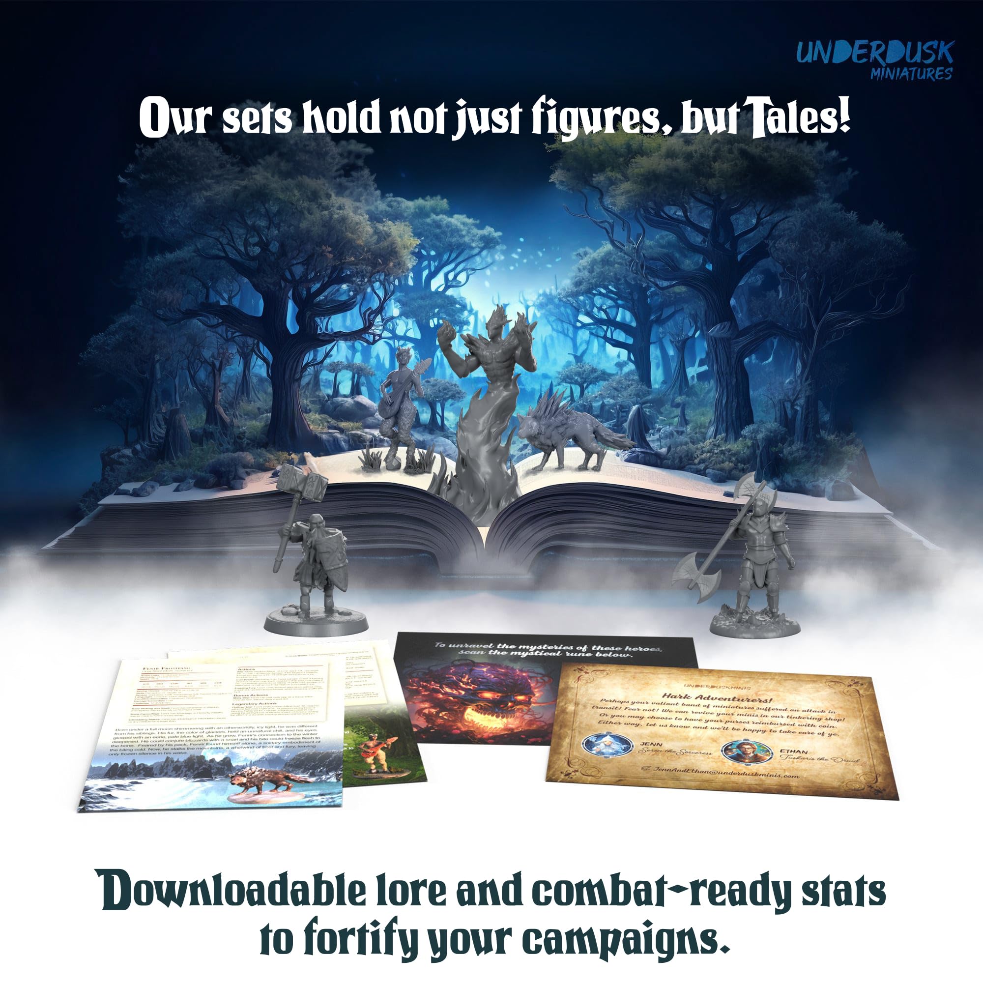 Underdusk Chaotic Encounters - 64 Unpainted Tabletop Miniatures for D&D, Pathfinder & RPGs | Monster Figures Starter Pack with Stat Blocks