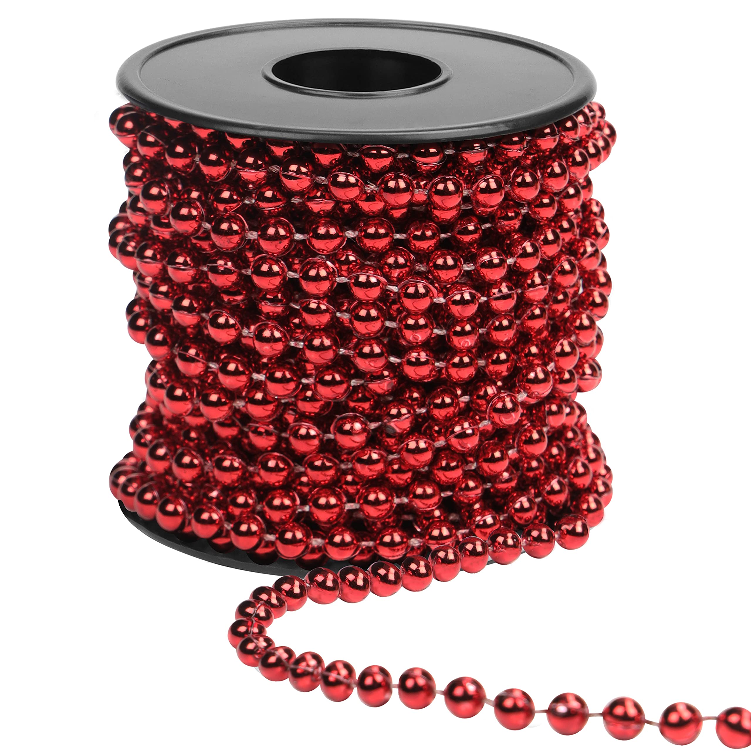 Belle Vous Red Christmas Bead Garland - 10m Straight Red Bead Chain for Table Decorations, DIY Art & Craft & Party Decor