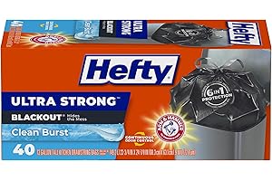 Hefty Ultra Strong 13 Gallon Trash Bags, Black Tall Kitchen Trash Bags 13 Gallon Size, Break Resistant Drawstring Enclosure, Continuous Odor Control, Blackout, Clean Burst Scent, 40 Bags
