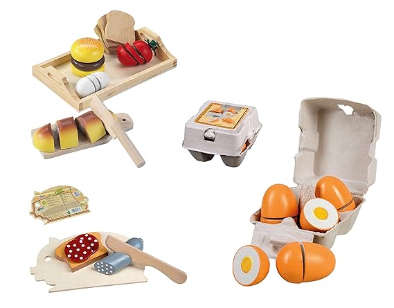Happy People großes Lebensmittel Set aus Holz für Spielküche schneidbar Wurst Eier UVM