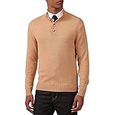 Kallspin Men's Pullover Sweater Wool Blend Midweight Mock Neck Quarter-Button Long Sleeve Pullover