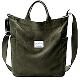 KALIDI Corduroy Tote Bag, Large Messenger Bag Shoulder Hobo Anti Splash Crossbody Zipper Bag Casual Work Shopping Women